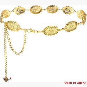 Adjustable Metal Concho Chain Belt for Women Western Style